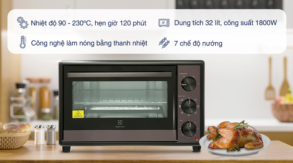 Lò nướng Electrolux EOT3218XG 32 lít - Dung tích, nhiệt độ - Dung tích - Công nghệ