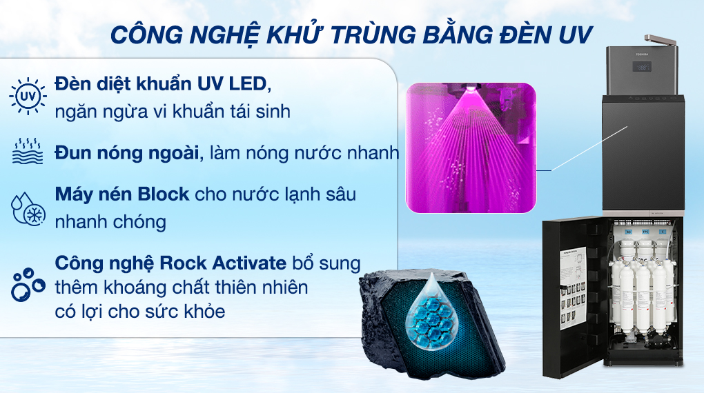 Máy lọc nước RO nóng nguội lạnh Toshiba TWP-W2398SVN(M) 10 lõi - Đèn diệt khuẩn UV
