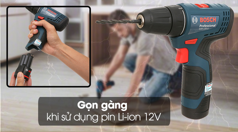 Máy khoan vặn vít dùng pin Bosch GSR 120-LI 1 pin - Sử dụng pin Li-ion 12 V