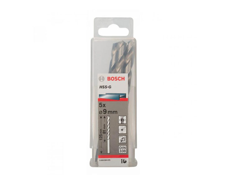 Bộ mũi khoan sắt Bosch HSS-G 9.0MM (HỘP 5 MŨI) (2608595075)